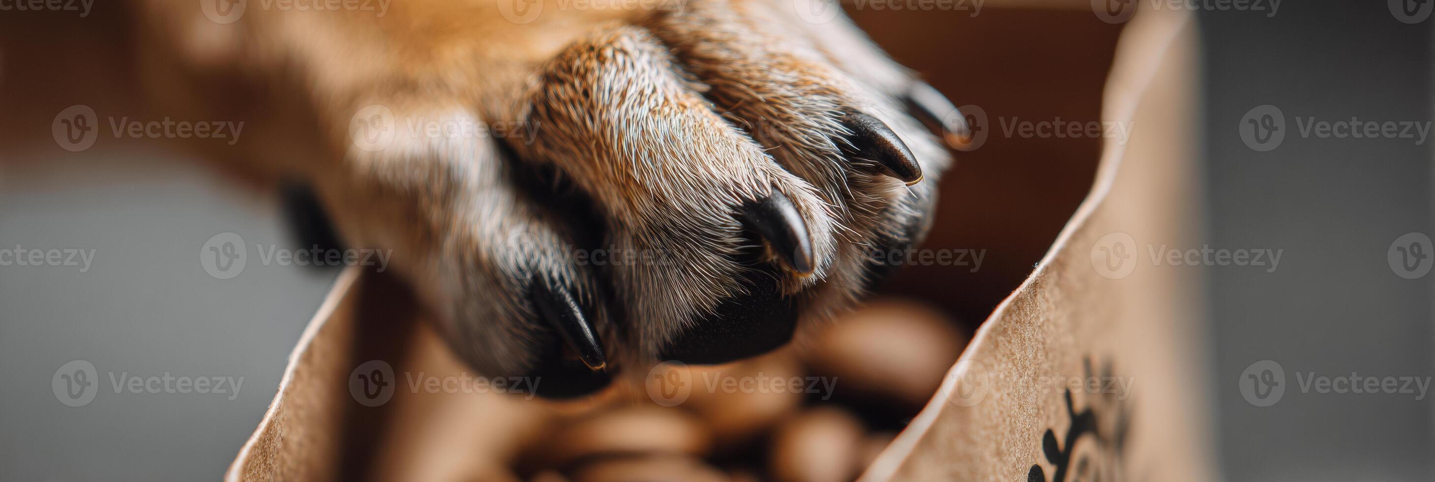 Dog Paw Reaching Into Treat Bag in a Clean Kitchen Setting While Searching for Snacks photo
