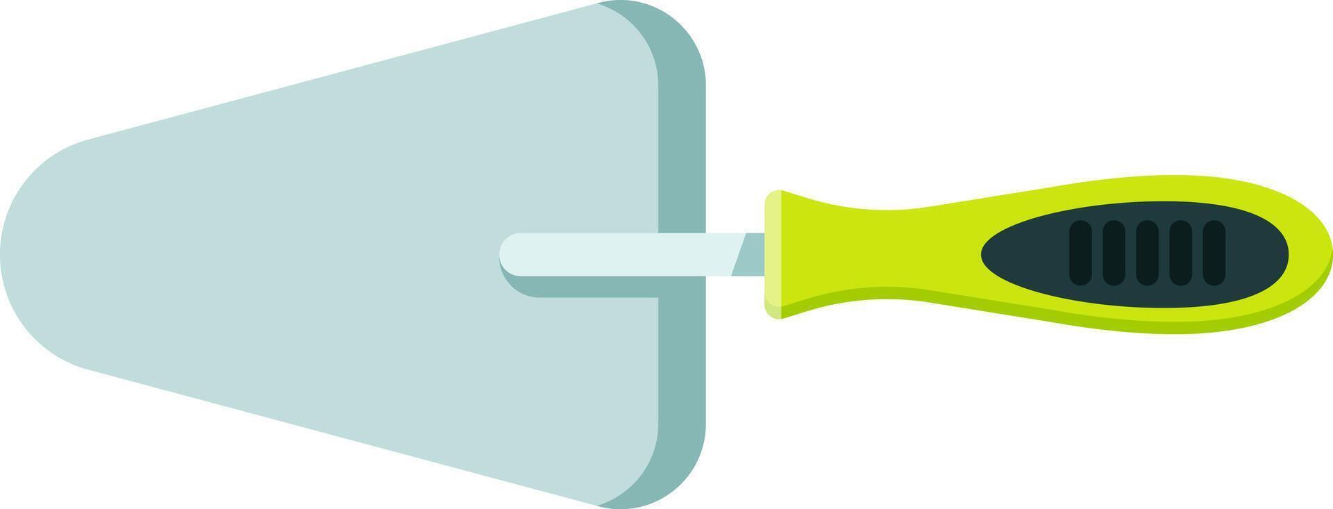 Modern ergonomic trowel with a comfortable lime green handle, ideal for construction, masonry, and tiling projects, ensuring a firm grip and precise application of materials vector