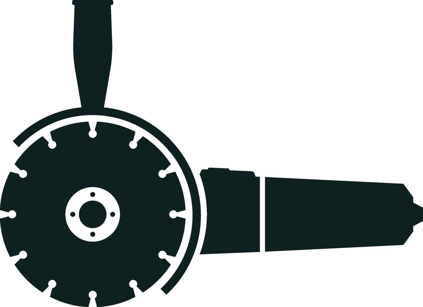 Black angle grinder silhouette showing the blade and handle isolated on a white background, representing construction, power tools, and metalworking vector