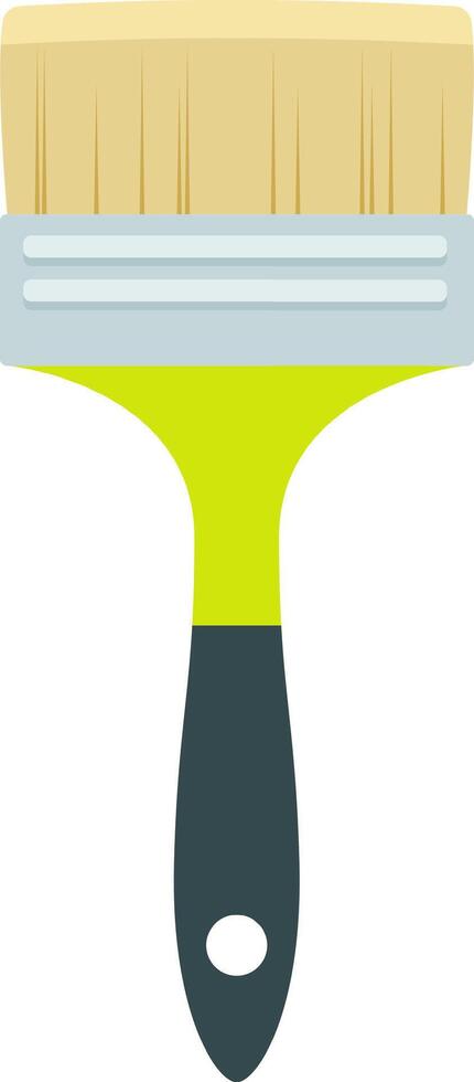 Flat illustration of a large paint brush with light green handle and gray metal ferrule holding natural bristles, isolated on white background vector