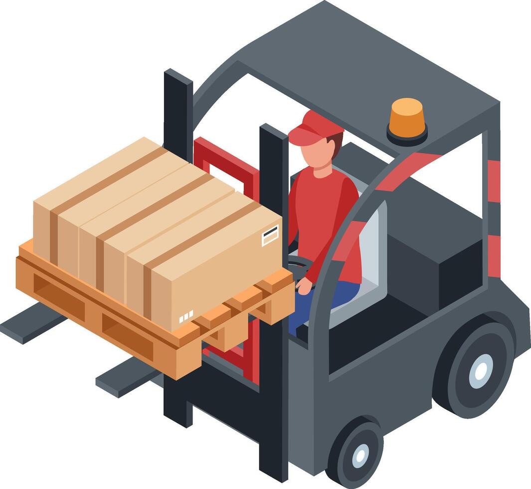 Forklift with packages in a warehouse vector