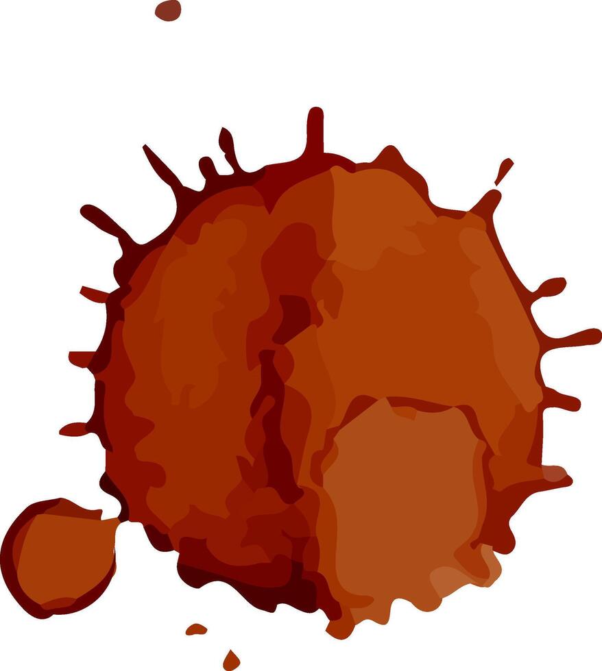 Large spot of brown liquid resembling coffee or blood creating a stain, with splashes and droplets scattered around, isolated on white background, offering a dramatic and artistic visual vector