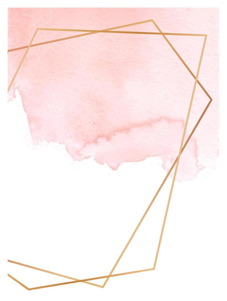 Soft pink watercolor wash creates a delicate backdrop, accented by a sleek geometric gold frame, perfect for adding a touch of modern elegance to any design vector