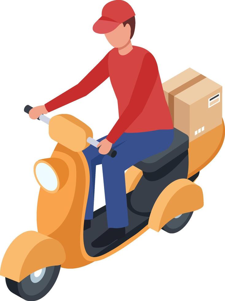 Delivery person riding orange scooter vector