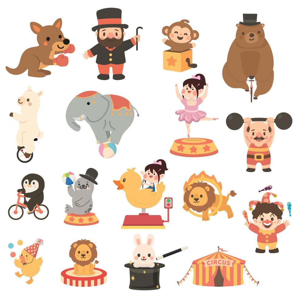 Circus animals and performers illustration vector