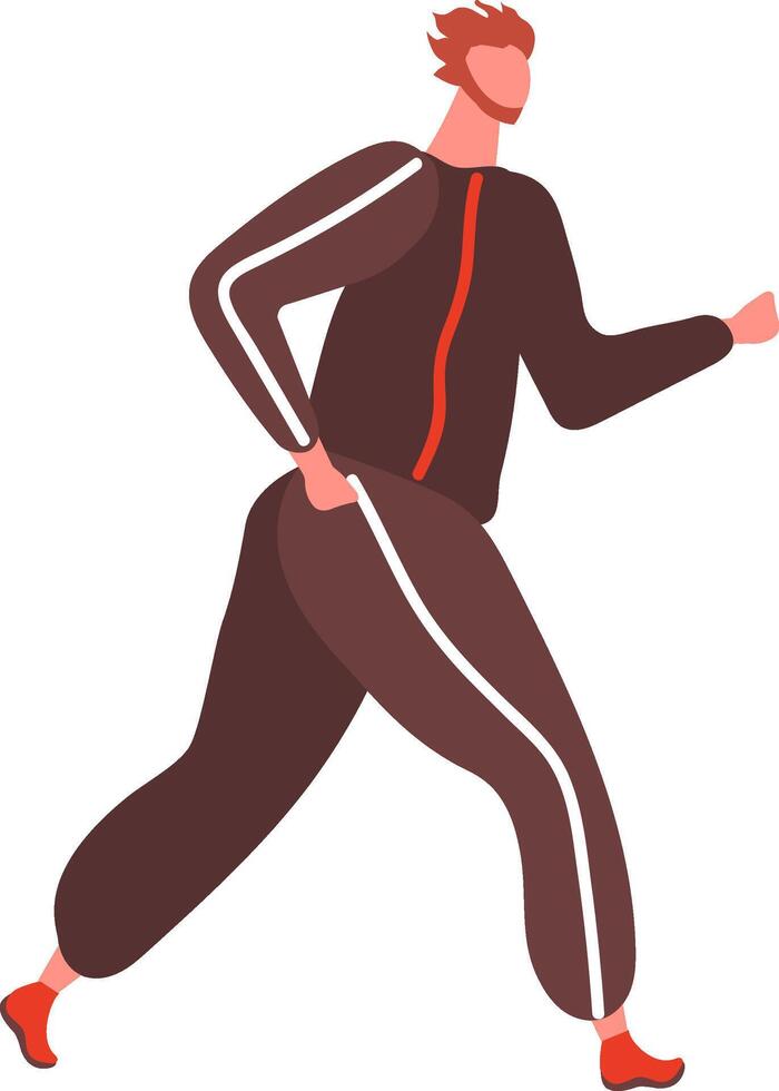 Redhead sportsman running outdoors in a stylish tracksuit and sneakers, embodying a commitment to fitness and promoting an active, healthy lifestyle through dynamic physical activity vector