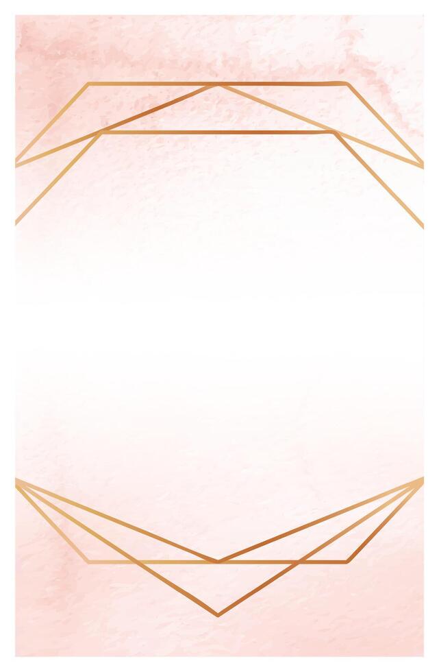 Pink watercolor wash provides a soft and romantic backdrop, enhanced by sleek golden geometric lines forming an elegant frame, perfect for invitations, announcements, or artistic compositions vector