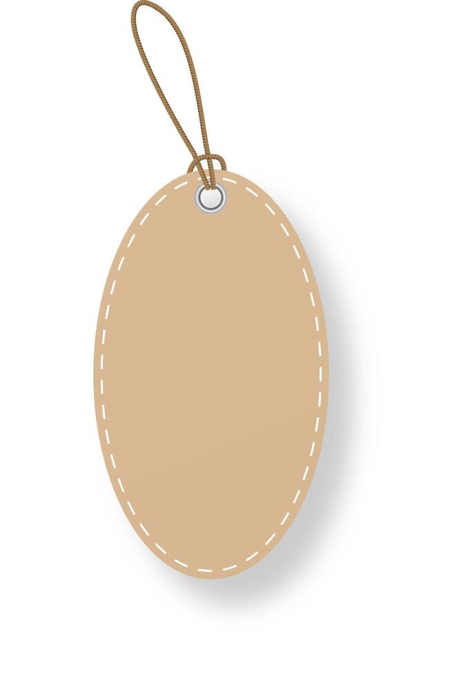 Blank oval cardboard price tag hanging with string on white background, ready for customization and perfect for retail settings or online shops vector