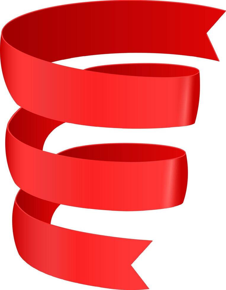 Four glossy red ribbons are swirling and creating a vertical spiral shape against a white background, conveying concepts of celebration, decoration, and festive occasions vector