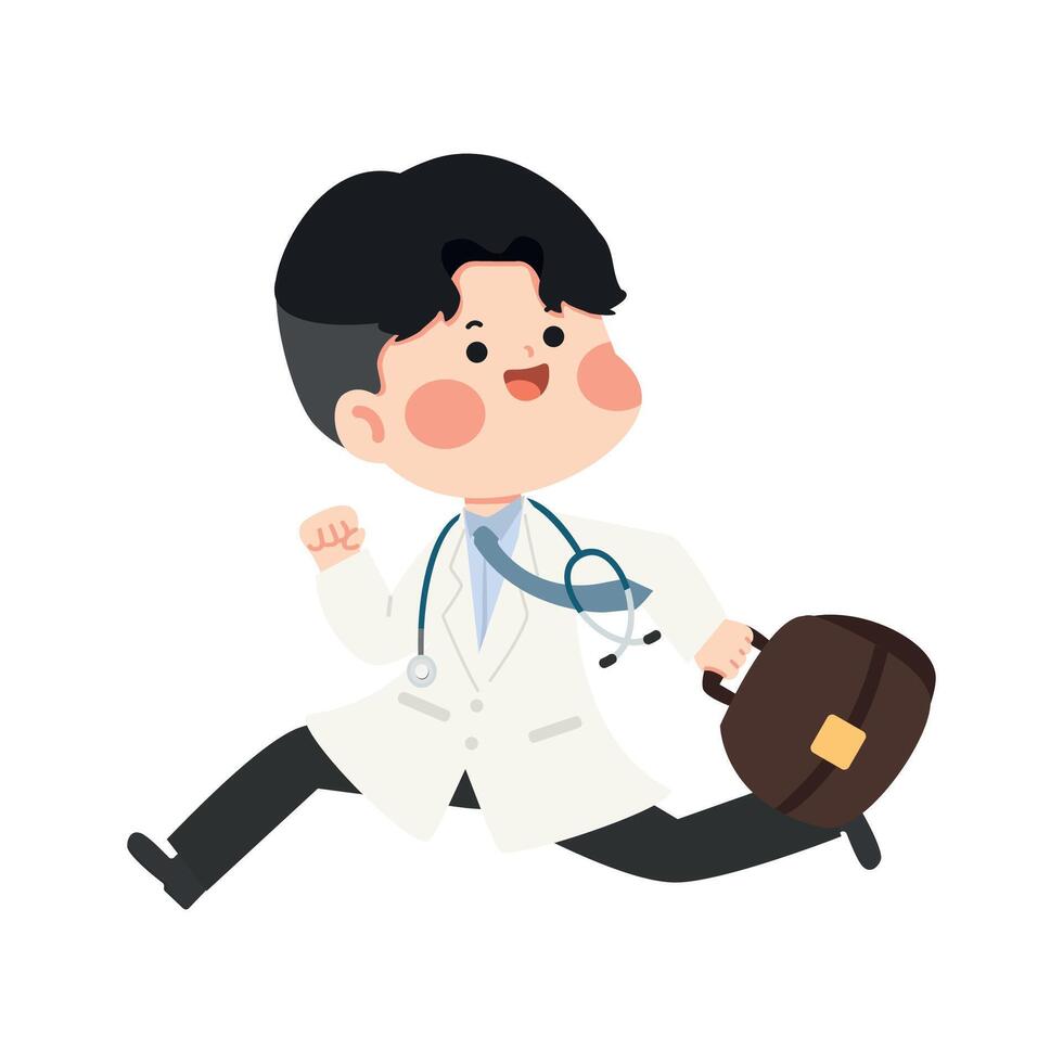 Cartoon Doctor Running with Briefcase vector