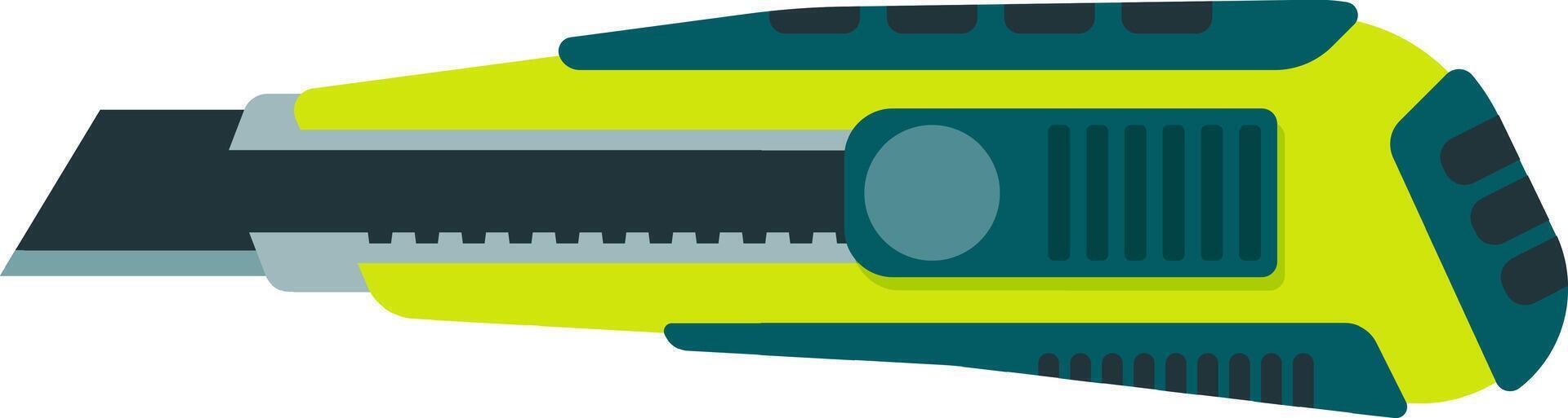Utility knife featuring a retractable blade, designed for a variety of cutting tasks. Green and blue handle ensures a secure grip, making it ideal for precise work in crafts and DIY projects vector