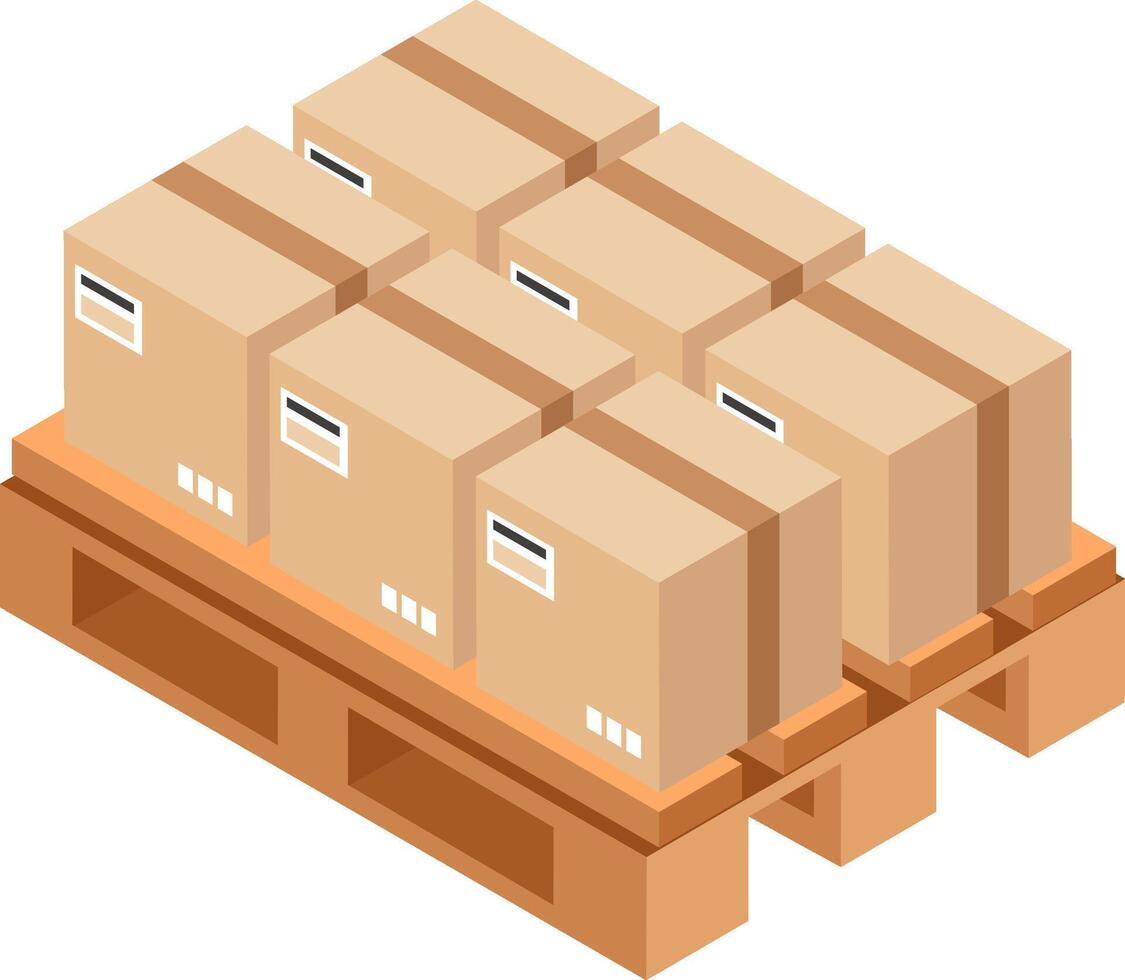 Sealed cardboard boxes standing on wooden pallet represent shipping, logistics, warehouse, delivery, storage, cargo, distribution, transportation, freight, export, import concepts vector