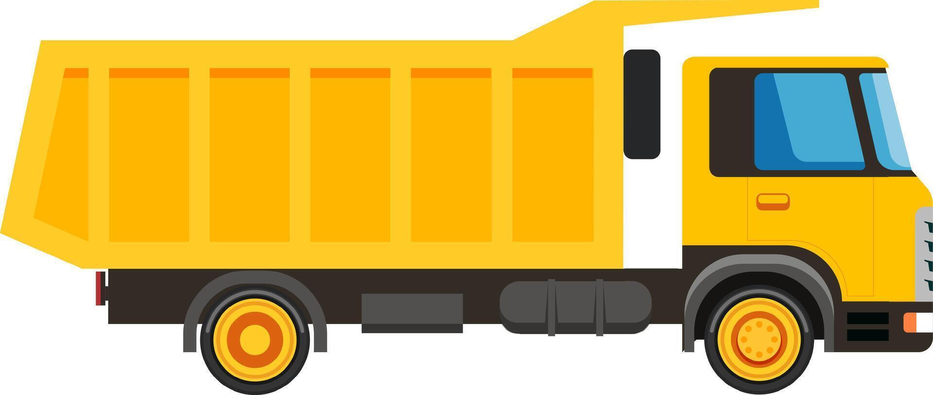 Yellow dumper truck transporting sand and gravel on a construction site, showcasing industrial machinery for material transport in civil engineering and mining vector