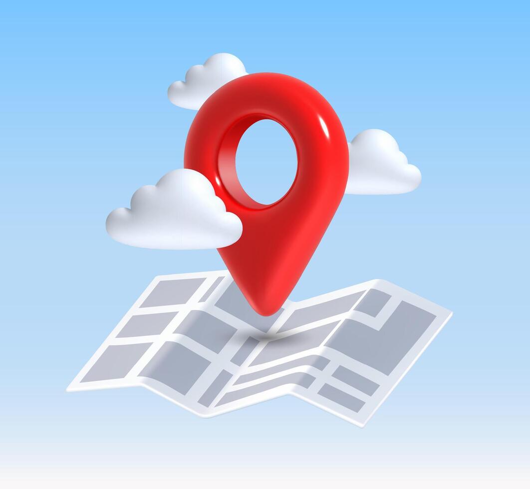 3D red map marker and clouds vector