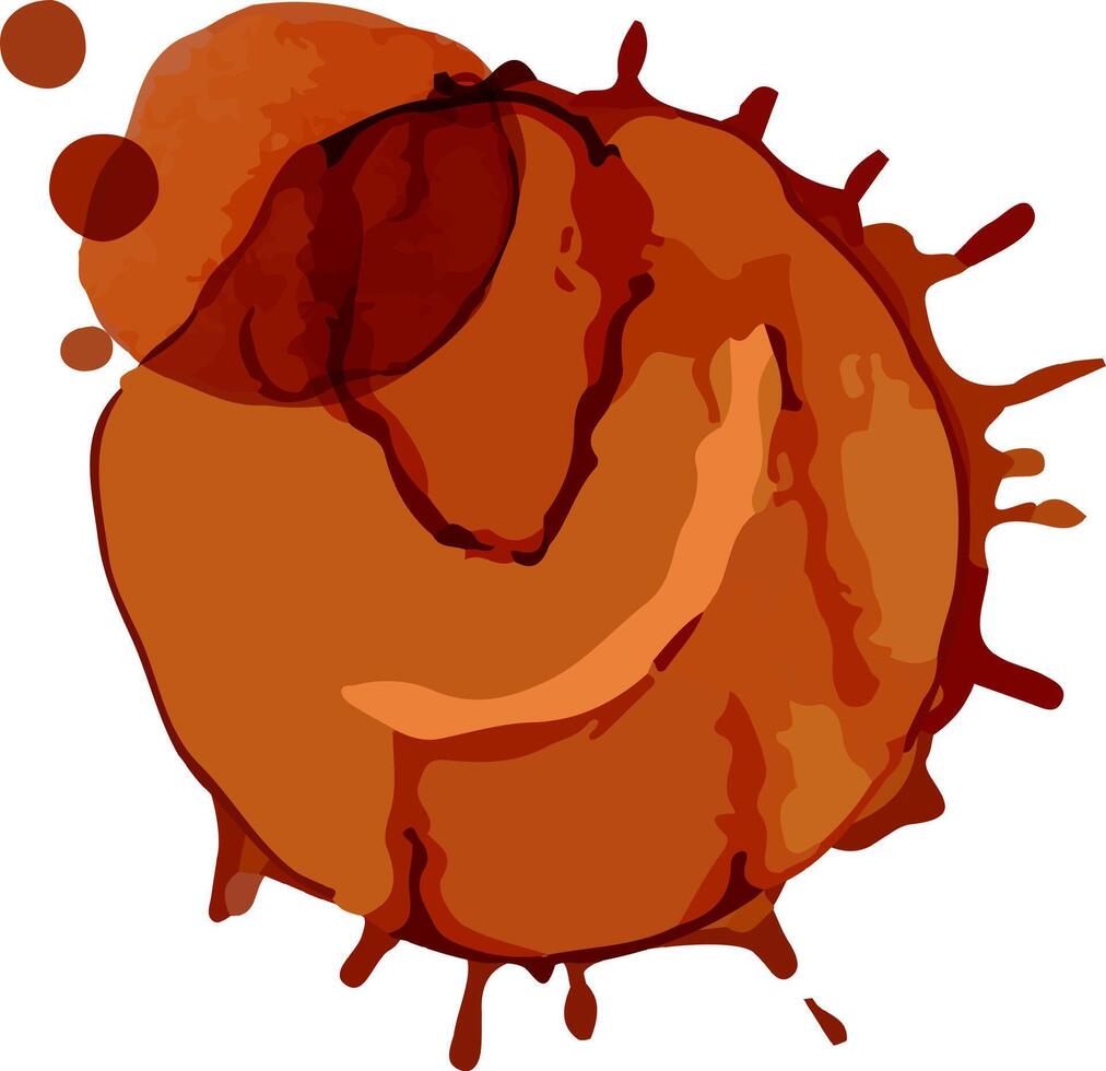 Brown coffee or tea ring stain forming a circle with splashes and drops isolated on white background, ideal for illustrating messy breakfast or dirty dishes vector