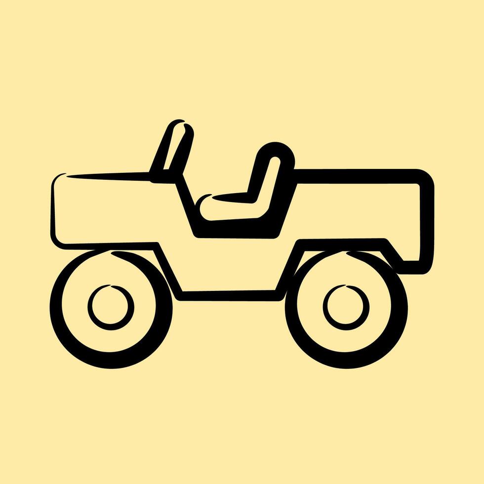 Icon military vehicle. Military and war elements. Icon in hand drawn style. vector