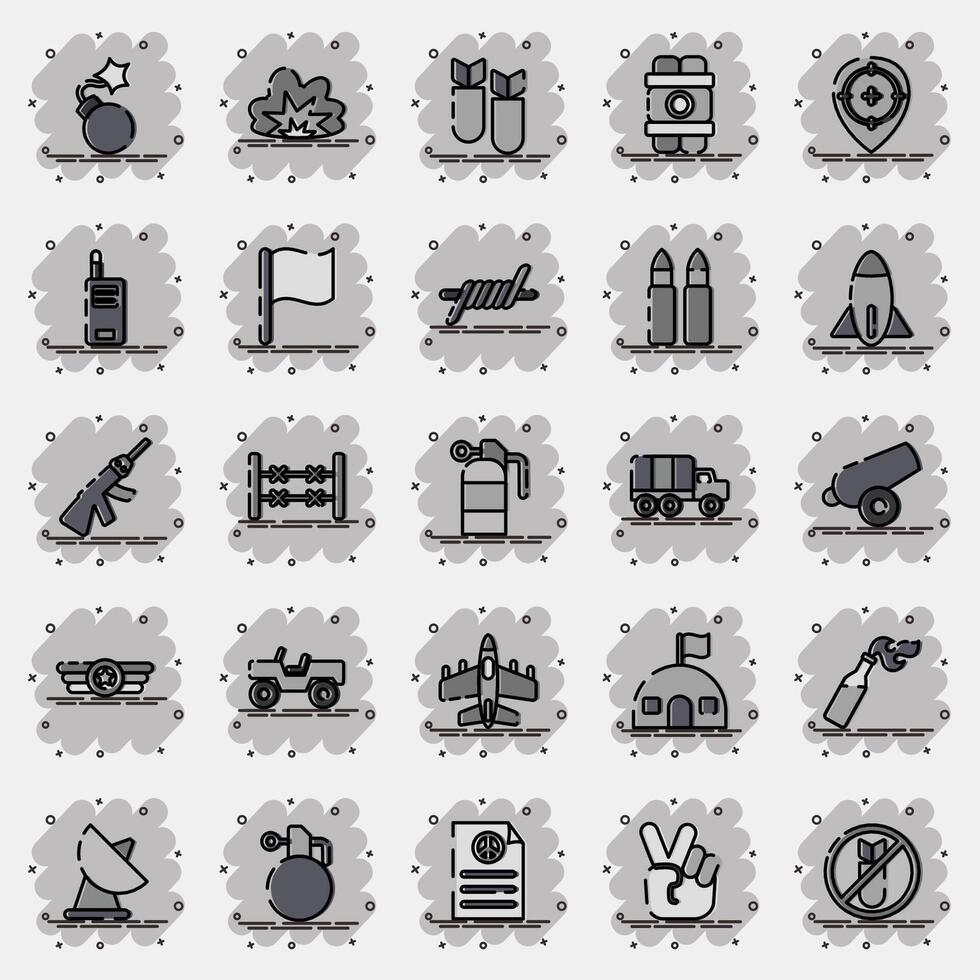 Icon set of war. Military and war elements. Icon in comic style. vector