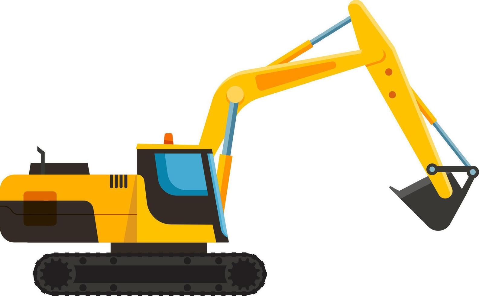 Powerful excavator digging with extended arm and bucket, representing construction, demolition, and earthmoving activities, isolated on white for easy integration into designs vector