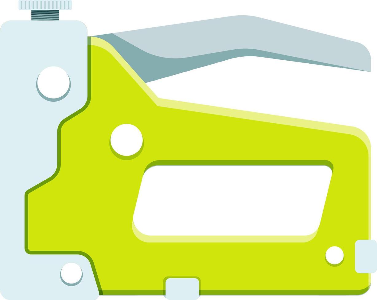 Green and grey mechanical stapler designed for construction and DIY tasks resting on a clean white background, serving as an essential tool for efficiently fastening various materials vector