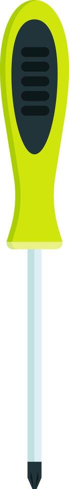 Close up of a screwdriver with a green and black ergonomic handle featuring a textured grip for comfortable and secure handling, positioned upright against a clean white background vector