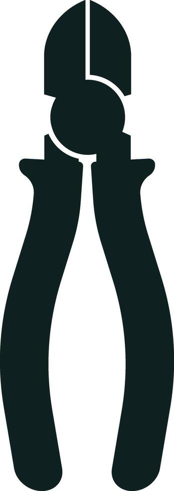 Black silhouette icon of pliers cutting tool isolated on white background, simple monochrome illustration for logo or website design vector