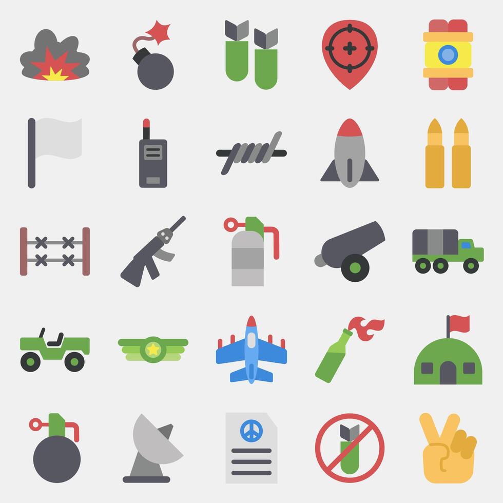 Icon set of war. Military and war elements. Icon in flat style. vector
