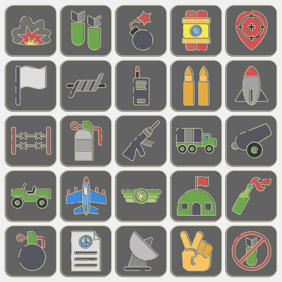 Icon set of war. Military and war elements. Icon in embossed style. vector