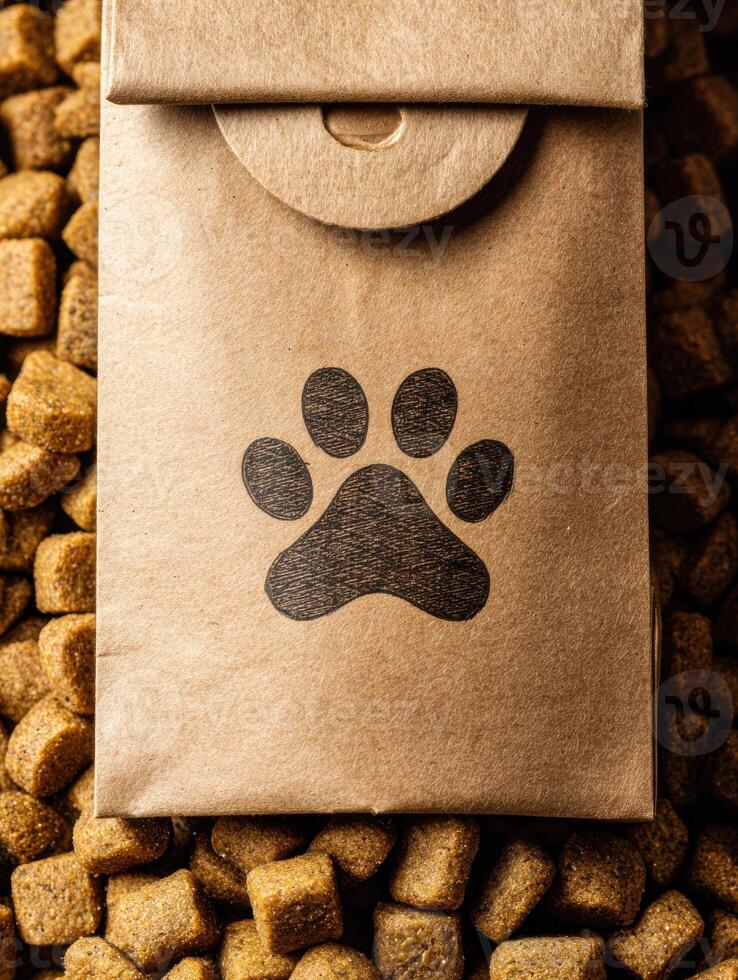Closeup on Organic Pet Food Tag With Empty Packaging Background Emphasizing Quality and Natural Ingredients for Pets photo