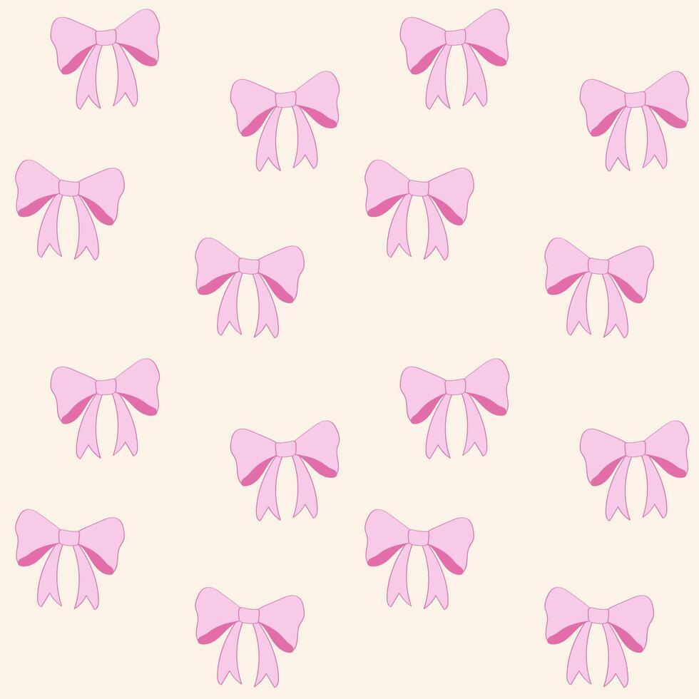 coquette pattern seamless pink ribbon bow isolated on beige background vector