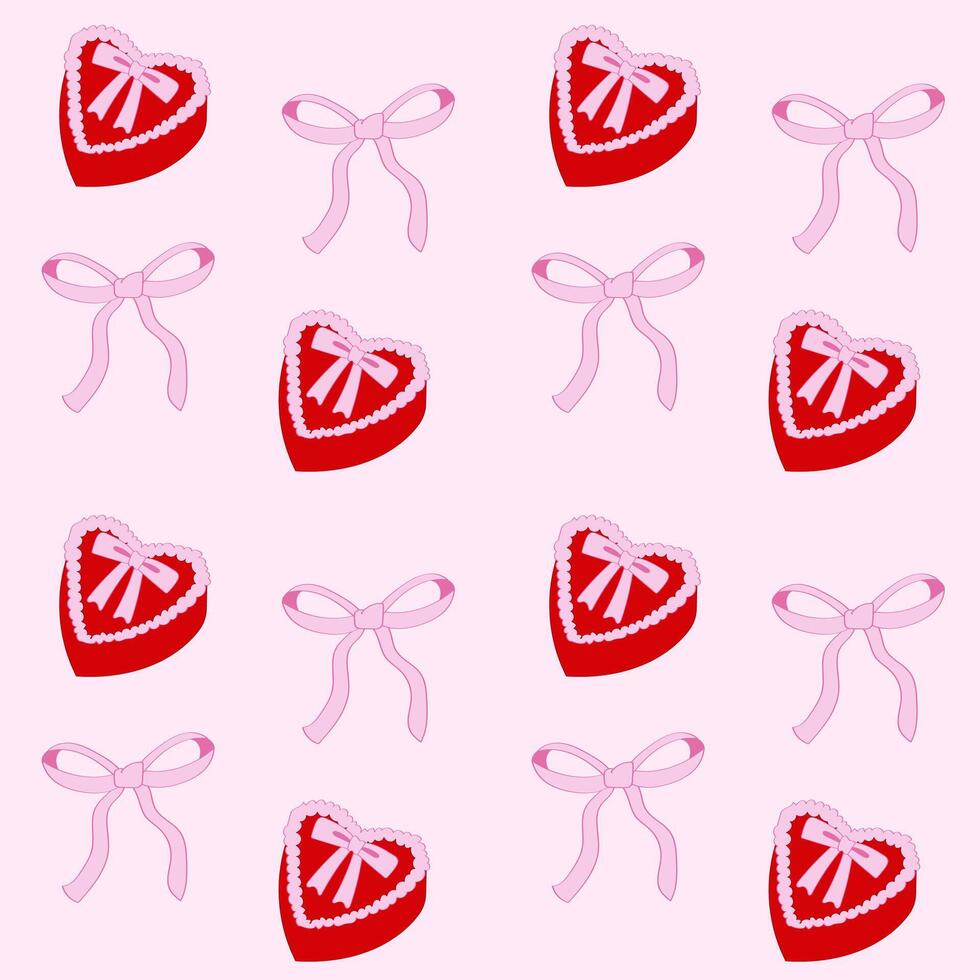 Cute coquette pattern seamless pink ribbon bow and cake isolated on pink background vector