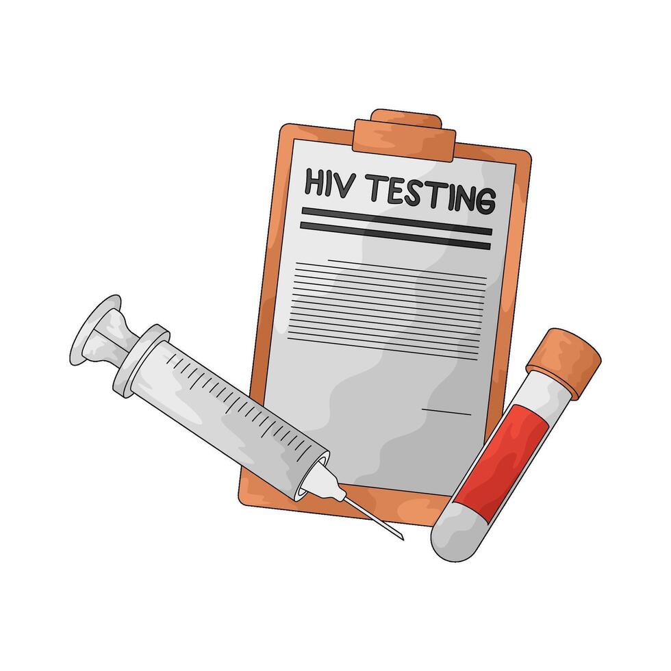 hiv testing report with syringe and blood sample vector