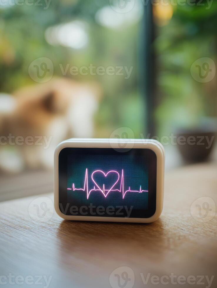 Modern Digital Heart Monitor Displaying Animal Heart Rate With Blurred Background in a Veterinary Setting photo