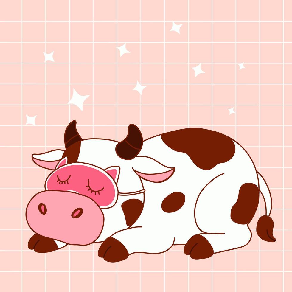 Cute Sleeping Cow Wearing Eye Mask vector