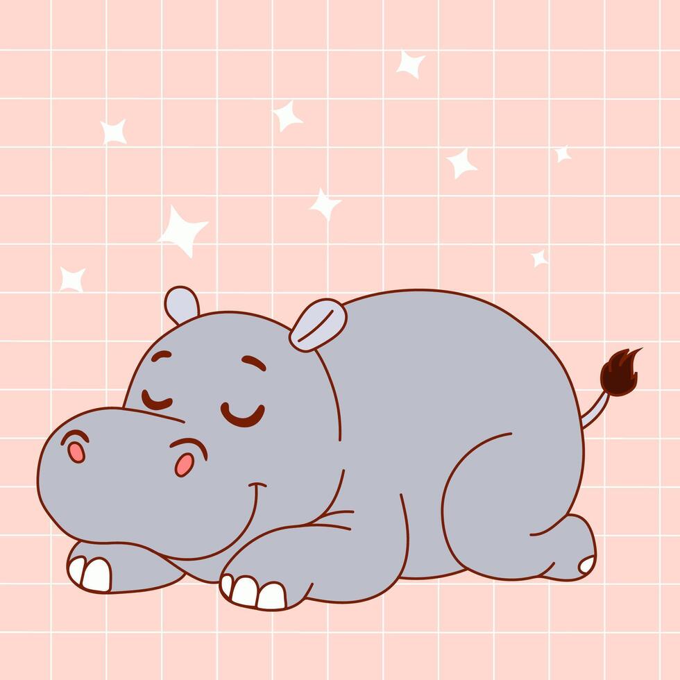 Cartoon illustration of a cute sleeping hippo in a relaxed pose with eyes closed and a peaceful, gentle expression vector