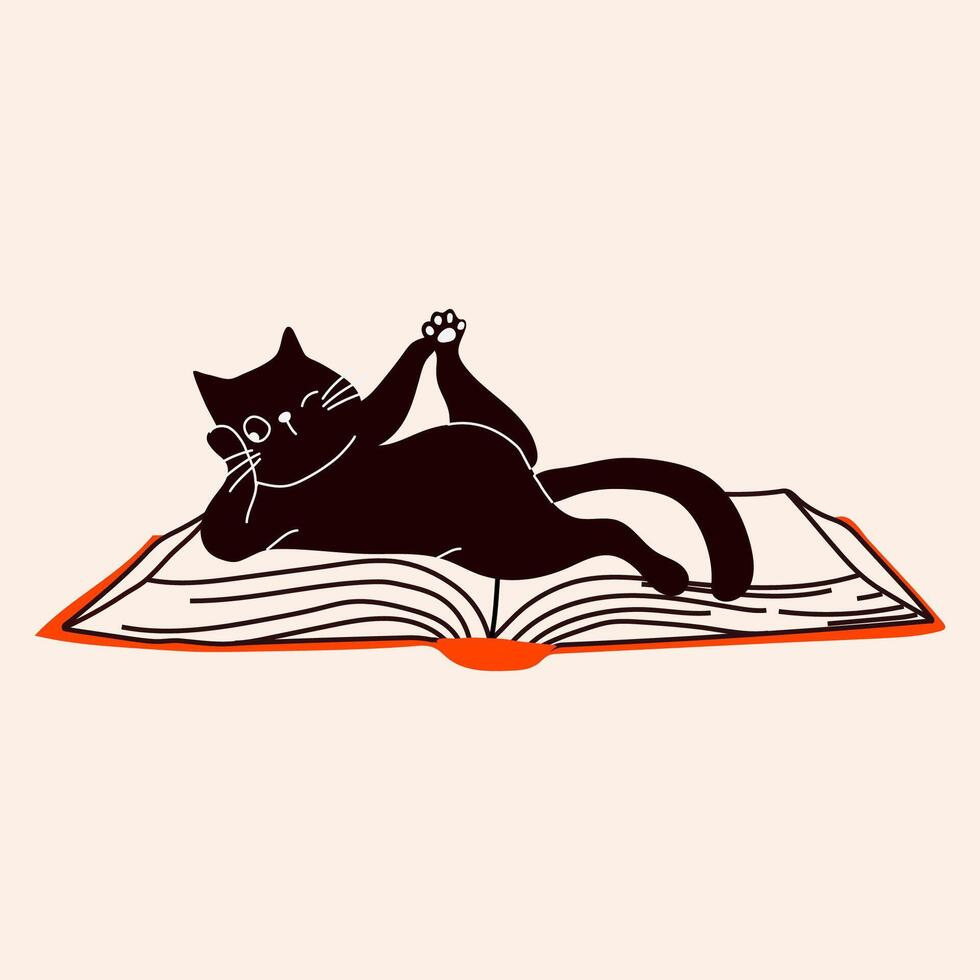 Adorable Black Cat Resting on Book vector