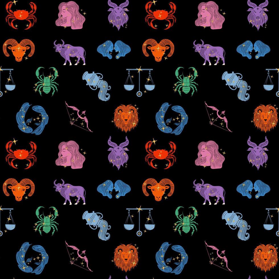 Colorful zodiac signs on black background vector