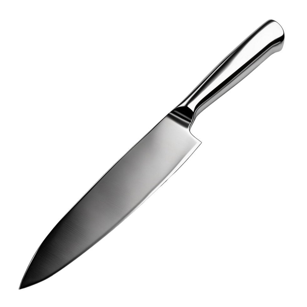 Shiny steel chef knife with polished handle isolated on transparent background png