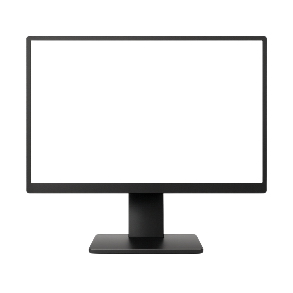 Modern black computer monitor with a sleek stand isolated on transparent background png