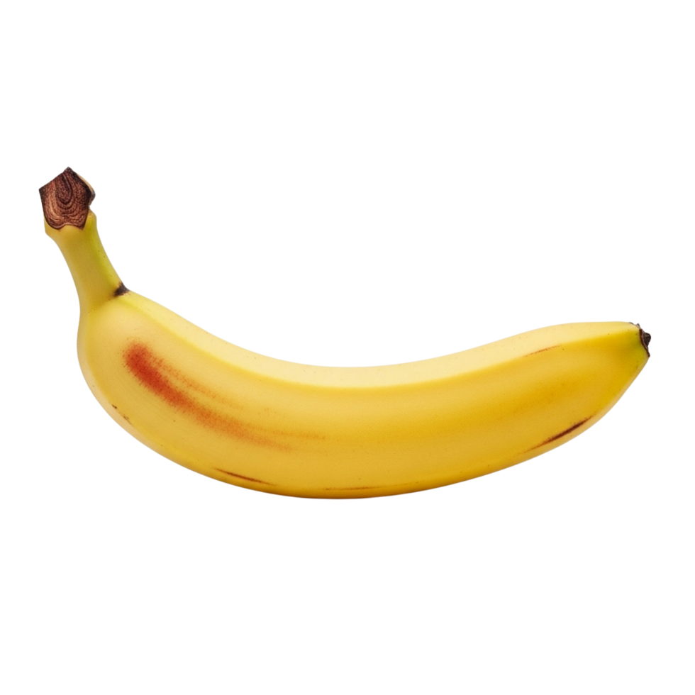 A single ripe yellow banana with brown spots isolated on transparent background png