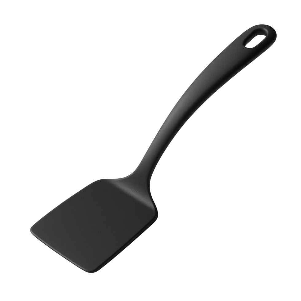 Black silicone spatula with ergonomic handle isolated on transparent background png