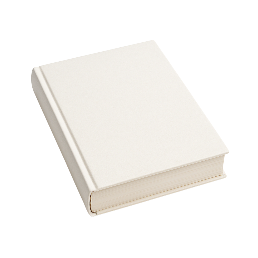 Plain white hardcover book with textured cover isolated on transparent background png