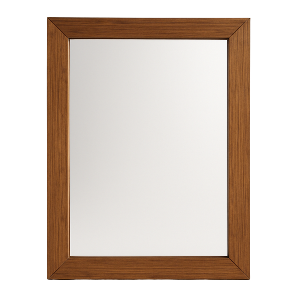 Rectangular wooden framed mirror isolated on transparent background png