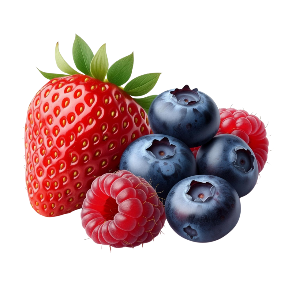 Fresh strawberry blueberries and raspberries isolated on transparent background png