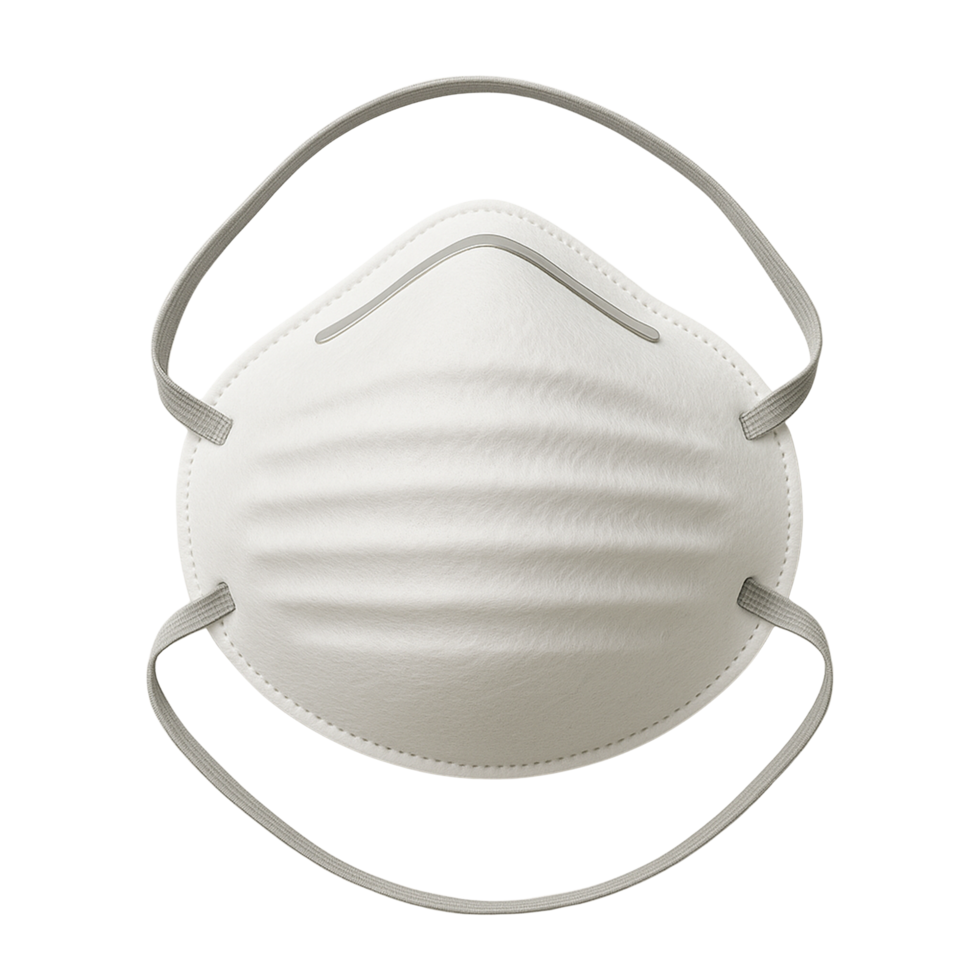 White respirator mask with elastic straps isolated on transparent background png