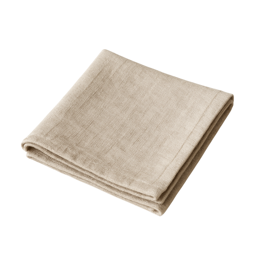 Folded beige linen napkin isolated on transparent background png