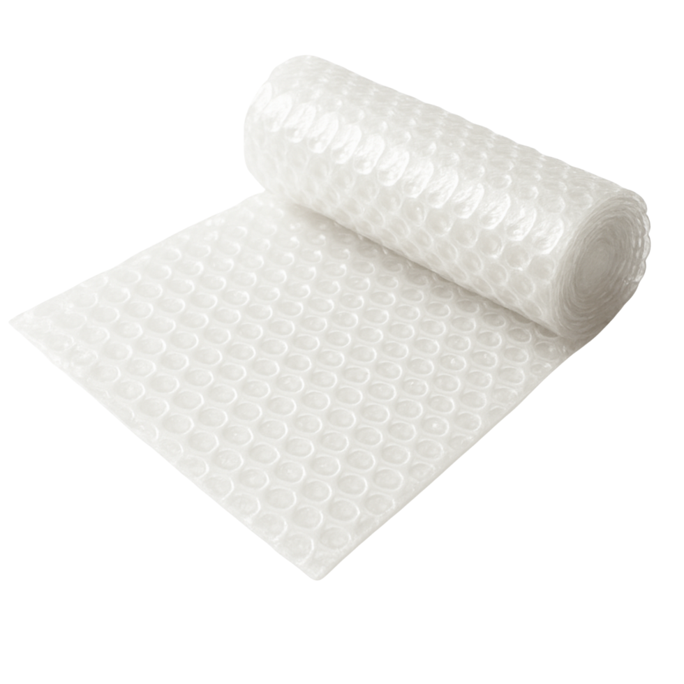 White bubble wrap roll for packaging and protection isolated on transparent background png