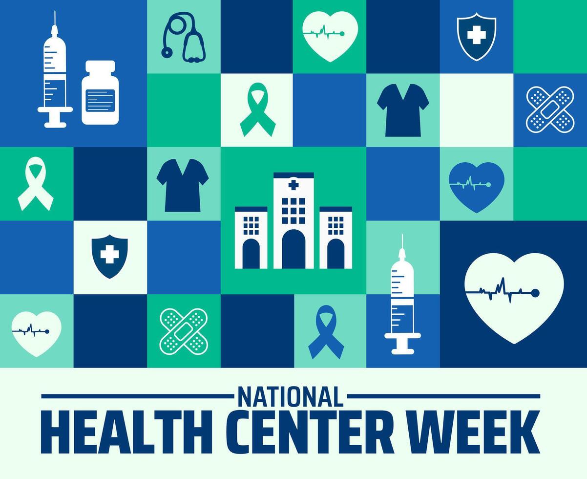 National Health Center Week Geometric shape pattern background, banner or poster design template. observed every year in August. Holiday concept. Use to any Template, card, poster, placard, template vector