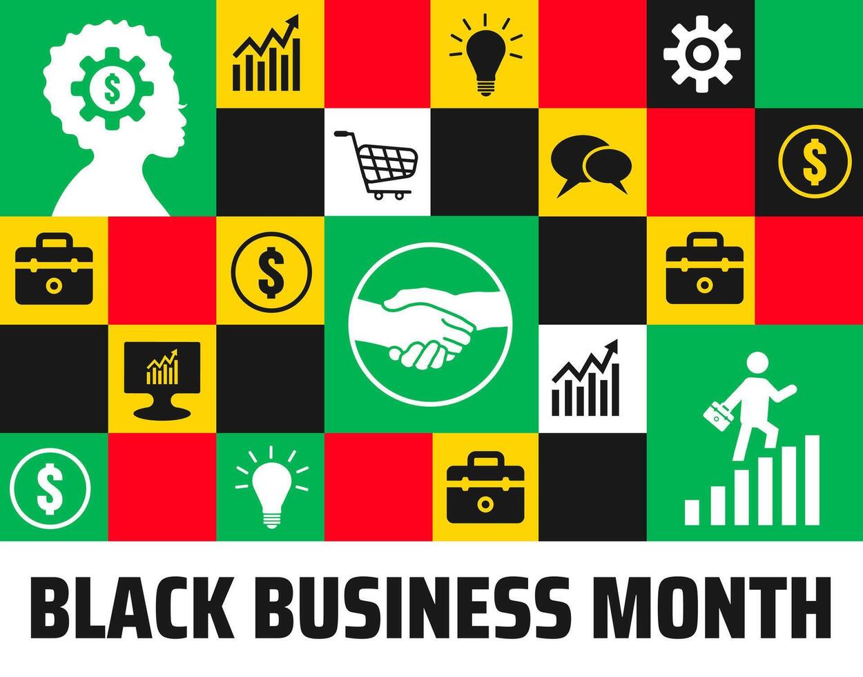 Black Business Month Geometric shape pattern background, banner or poster design template. observed every year in August. Holiday concept. Use to any Template, card, poster, placard, template vector