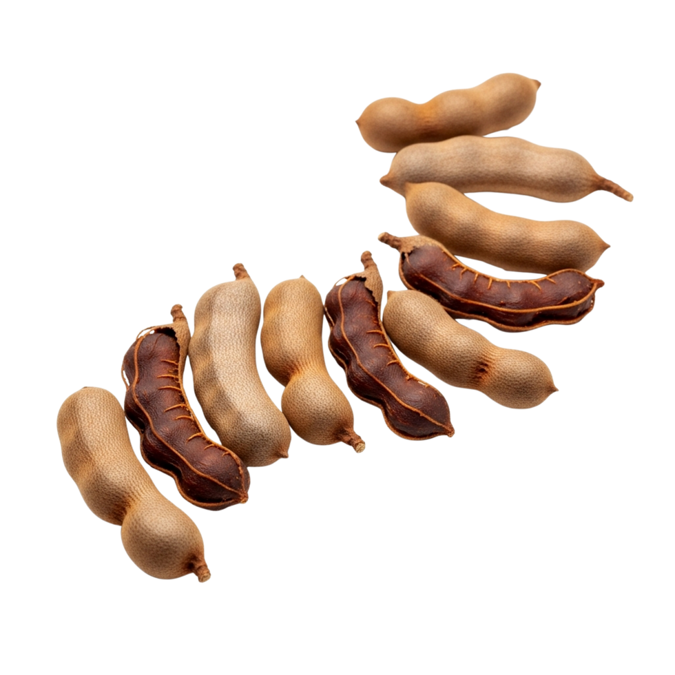Tamarind pods arranged in a curve isolated on transparent background png