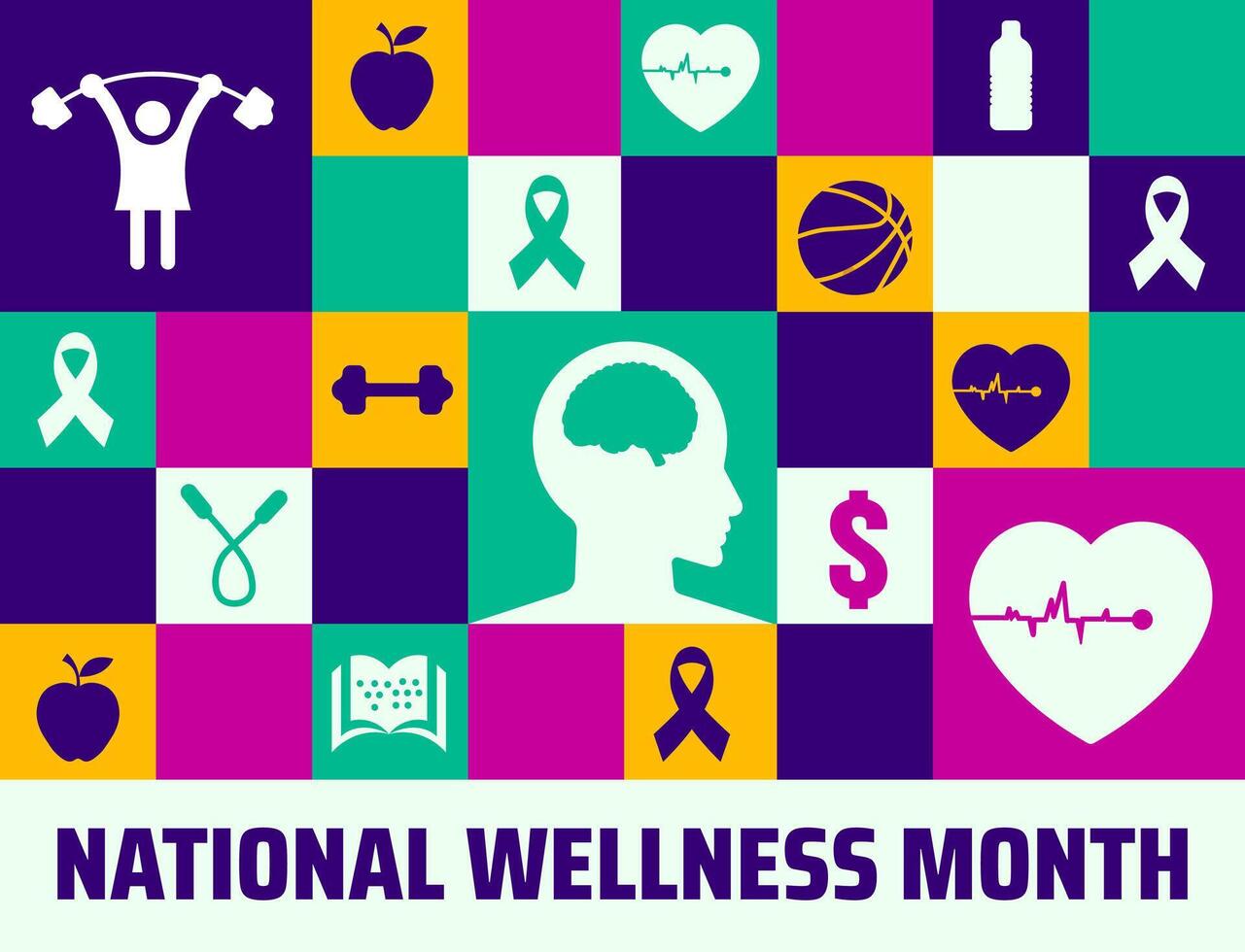 national wellness month Geometric shape pattern background, banner or poster design template. observed every year in August. Holiday concept. Use to any Template, card, poster, placard, template. vector